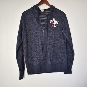 Walt Disney World zip up hoodie featuring Mickey Mouse in a dark denim color